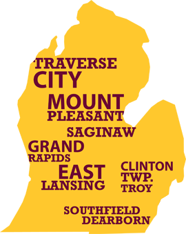 Map of CMU Michigan Centers