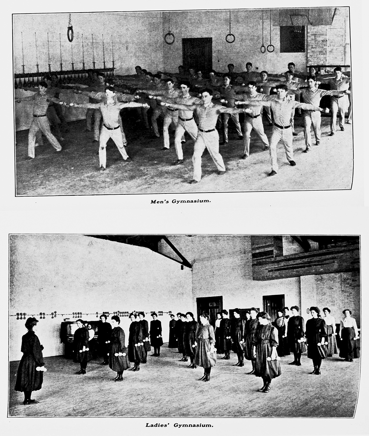 Men's and women's gymnasiums around 1902